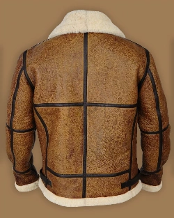 Men Brown B3 Bomber Shearling Jacket - image 2