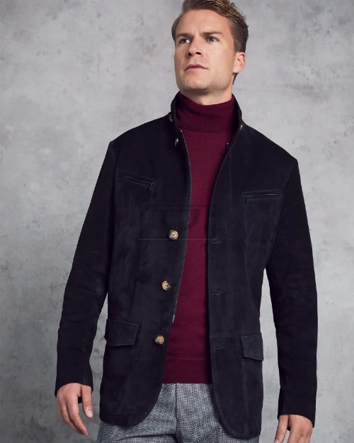 Men Black Suede Leather Jacket - image 1