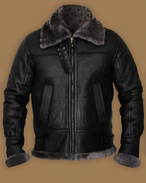 Men Black Shearling Jacket With Hoodie - image 6