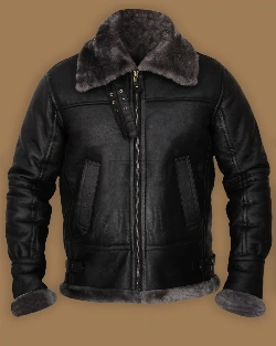 Men Black Shearling Jacket With Hoodie - image 6