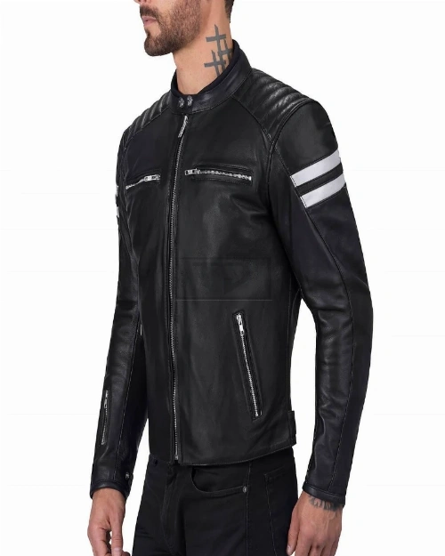 Men Black Jacket With White Strips - image 3