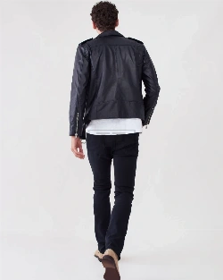 Men Black Biker Jacket - image 2