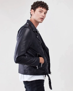 Men Black Biker Jacket - image 3