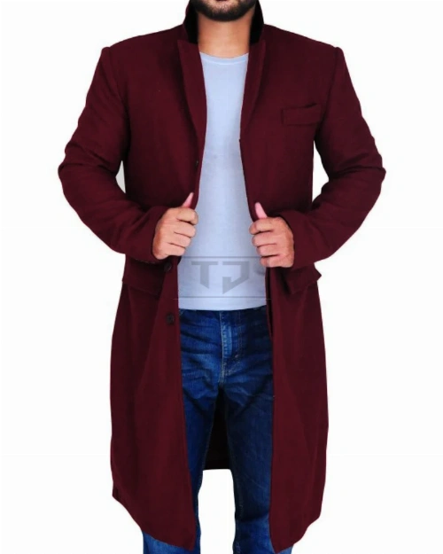 Maroon Wool Coat For Men - image 1