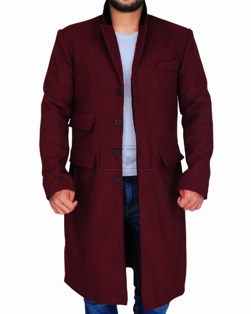 Maroon Wool Coat For Men - image 5