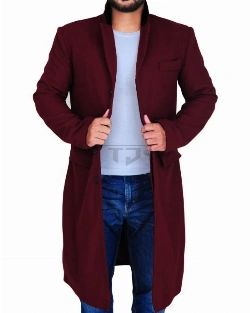 Maroon Wool Coat For Men - image 1
