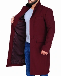 Maroon Wool Coat For Men - image 3