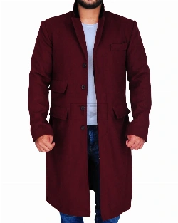Maroon Wool Coat For Men - image 5
