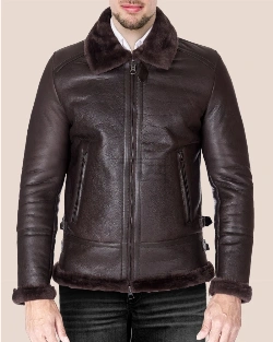 Dark brown shearling lamb biker jacket - image 1