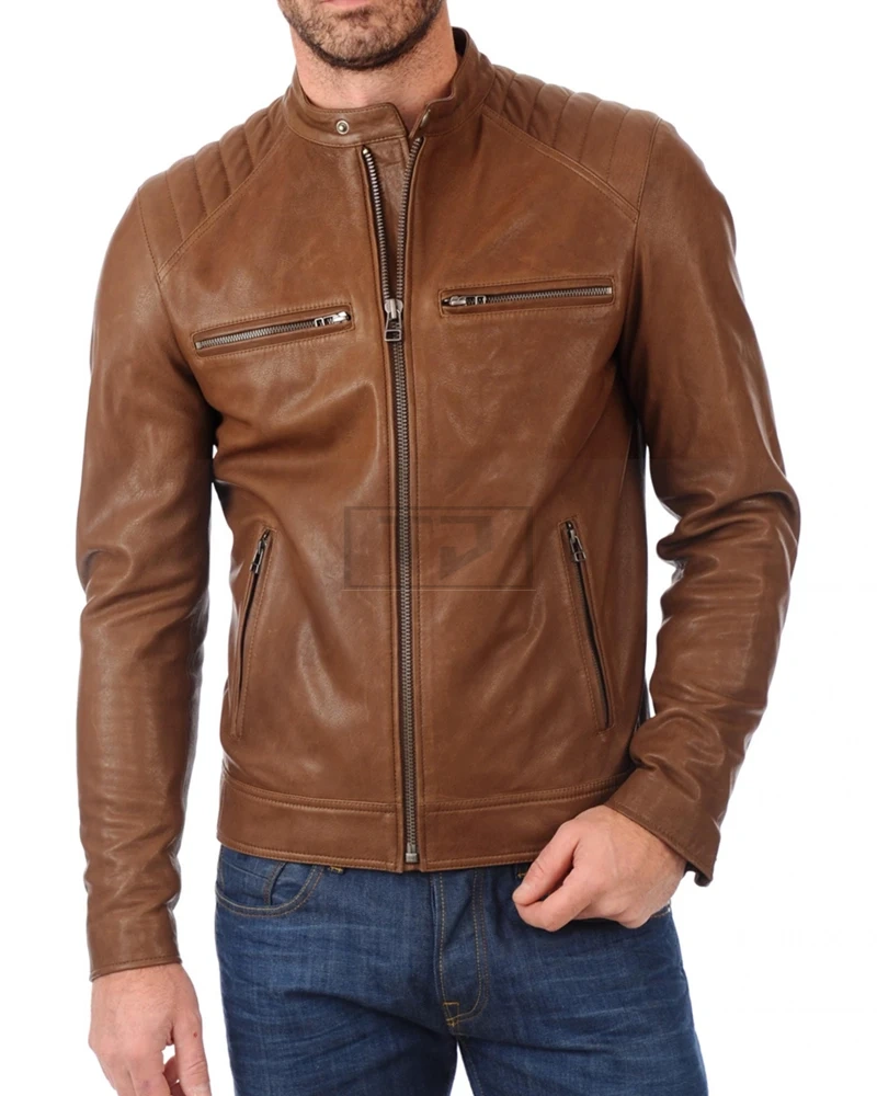 Classic Mens Brown Biker Real Leather Jacket - image 1