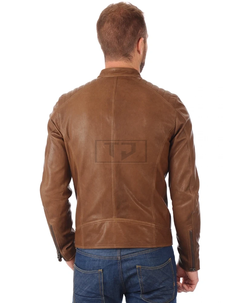 Classic Mens Brown Biker Real Leather Jacket - image 3