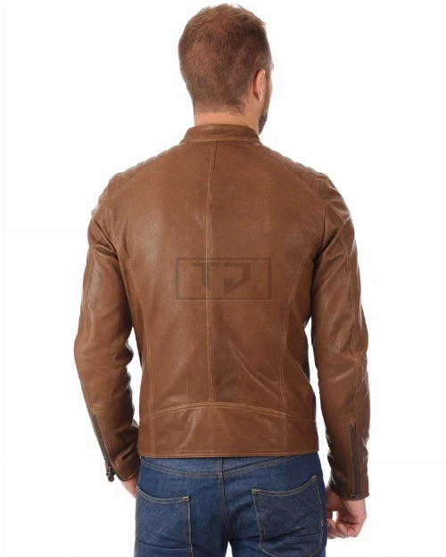 Classic Mens Brown Biker Real Leather Jacket - image 3