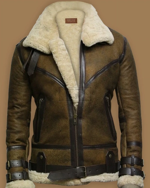 Brown B3 Bomber Men Sheepskin Jacket - image 1