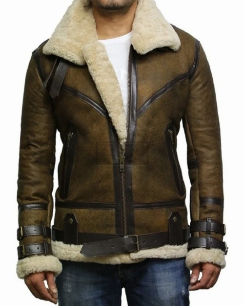 Brown B3 Bomber Men Sheepskin Jacket - image 2