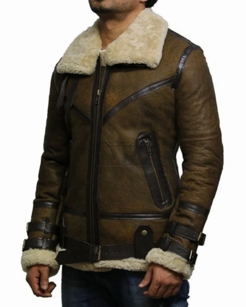 Brown B3 Bomber Men Sheepskin Jacket - image 4