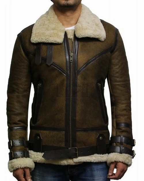 Brown B3 Bomber Men Sheepskin Jacket - image 5