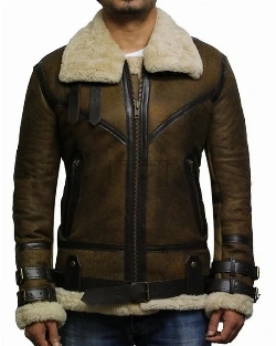 Brown B3 Bomber Men Sheepskin Jacket - image 5