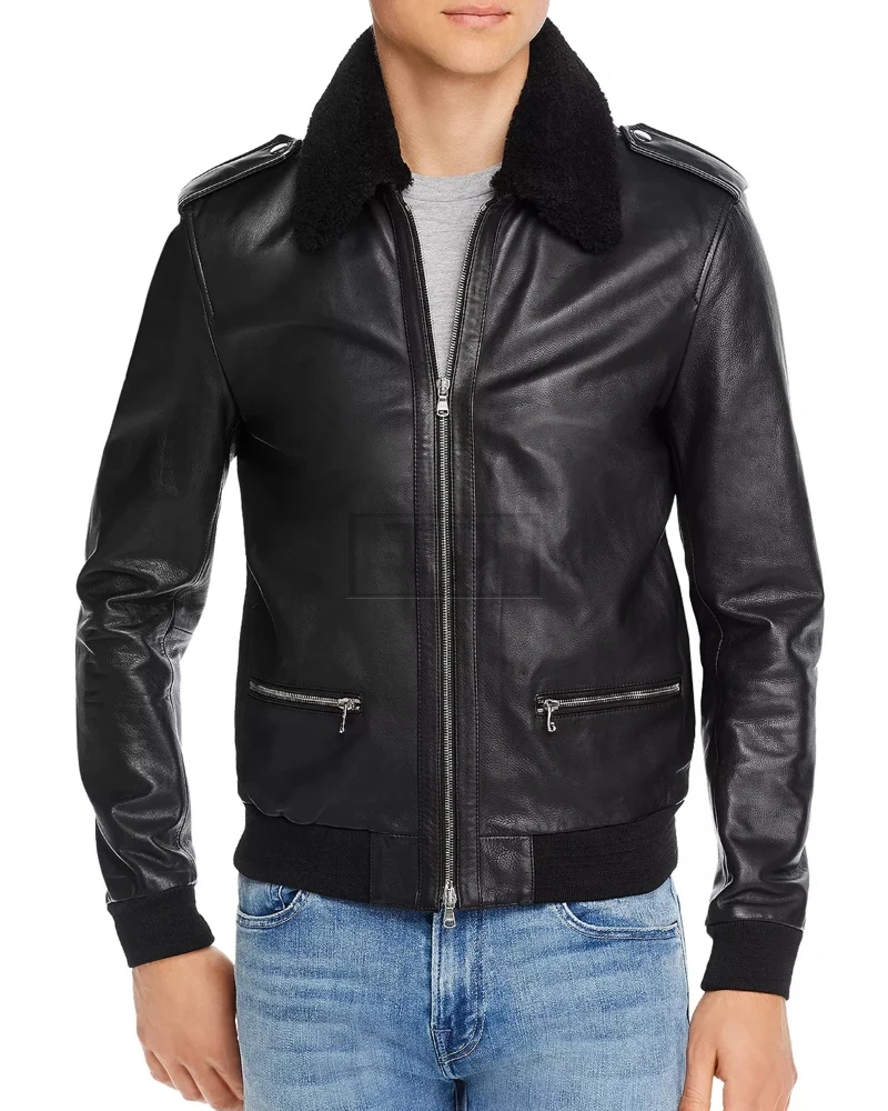 Black Appealing Bomber Real Leather Jacket - image 1
