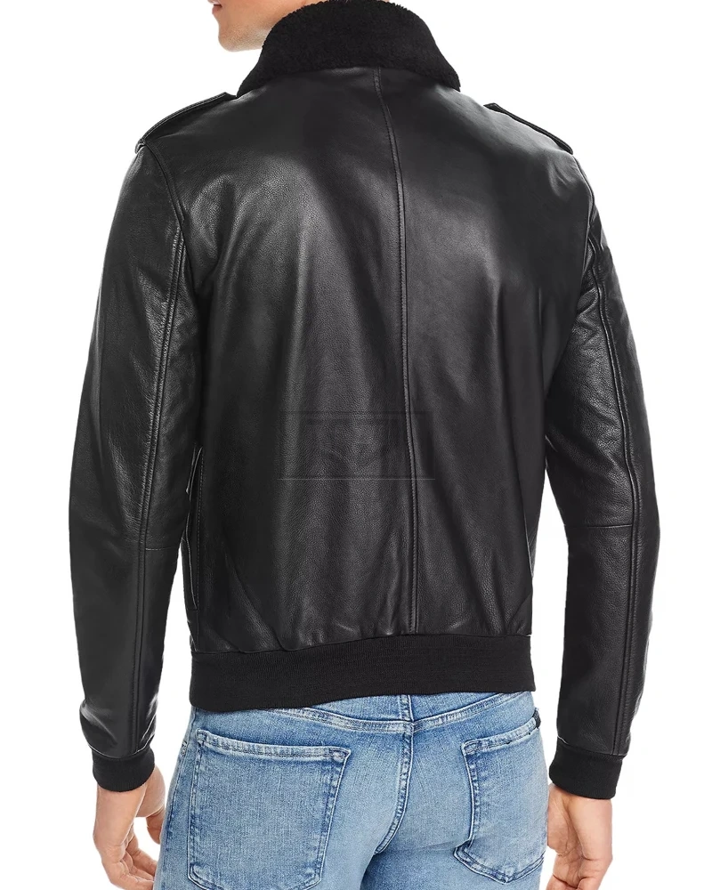 Black Appealing Bomber Real Leather Jacket - image 2