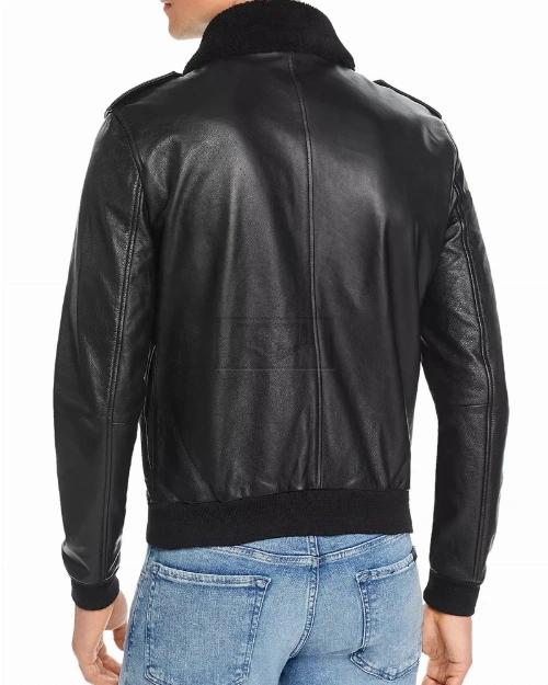Black Appealing Bomber Real Leather Jacket - image 2