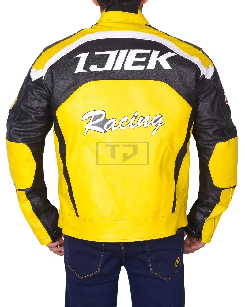 Black & Yellow Biker Leather Jacket - image 2