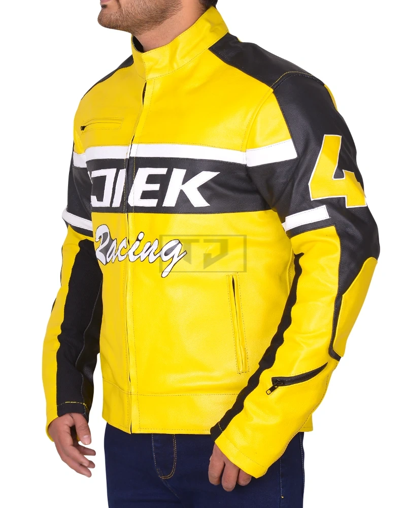 Black & Yellow Biker Leather Jacket - image 4