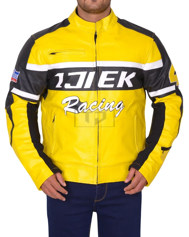 Black & Yellow Biker Leather Jacket - image 5