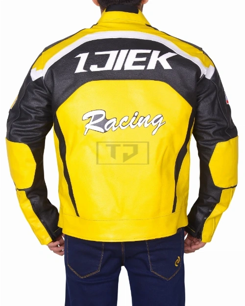 Black & Yellow Biker Leather Jacket - image 2