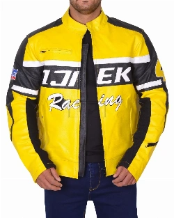 Black & Yellow Biker Leather Jacket - image 1
