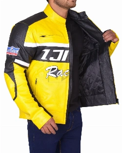 Black & Yellow Biker Leather Jacket - image 3