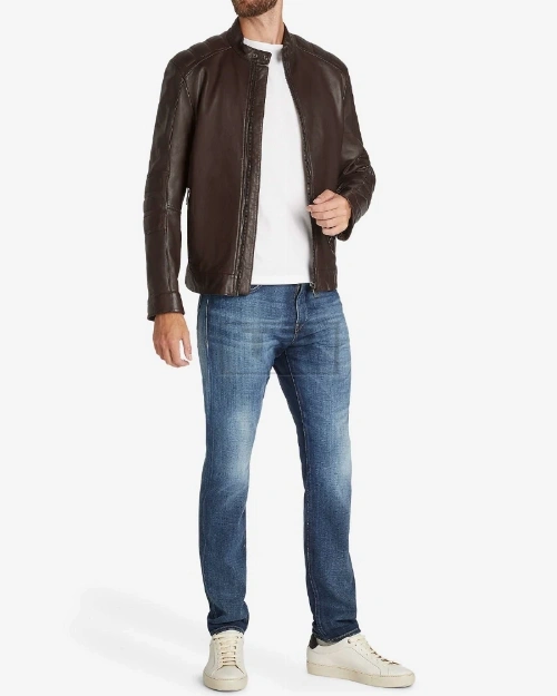 Men Vintage Brown Biker Jacket - image 1