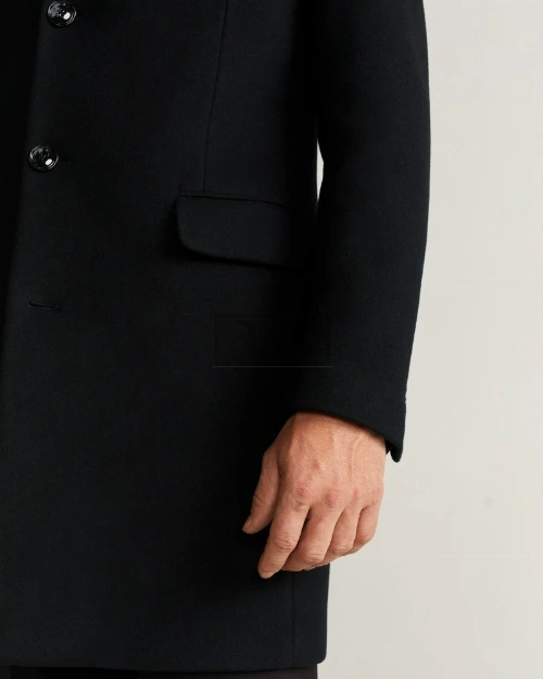 Men Black Tailored Wool Coat - image 5