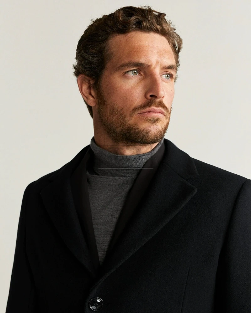 Men Black Tailored Wool Coat - image 3