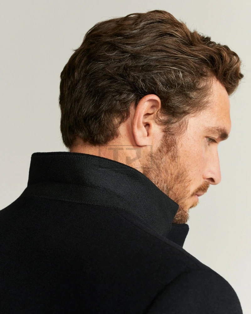 Men Black Tailored Wool Coat - image 4