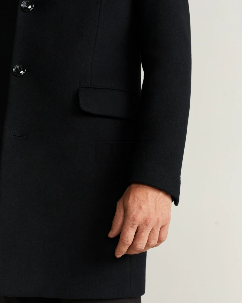 Men Black Tailored Wool Coat - image 5