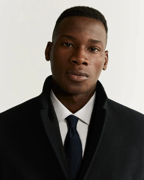 Men Black Lapel Wool Coat - image 4