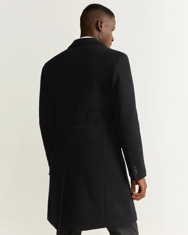 Men Black Lapel Wool Coat - image 2