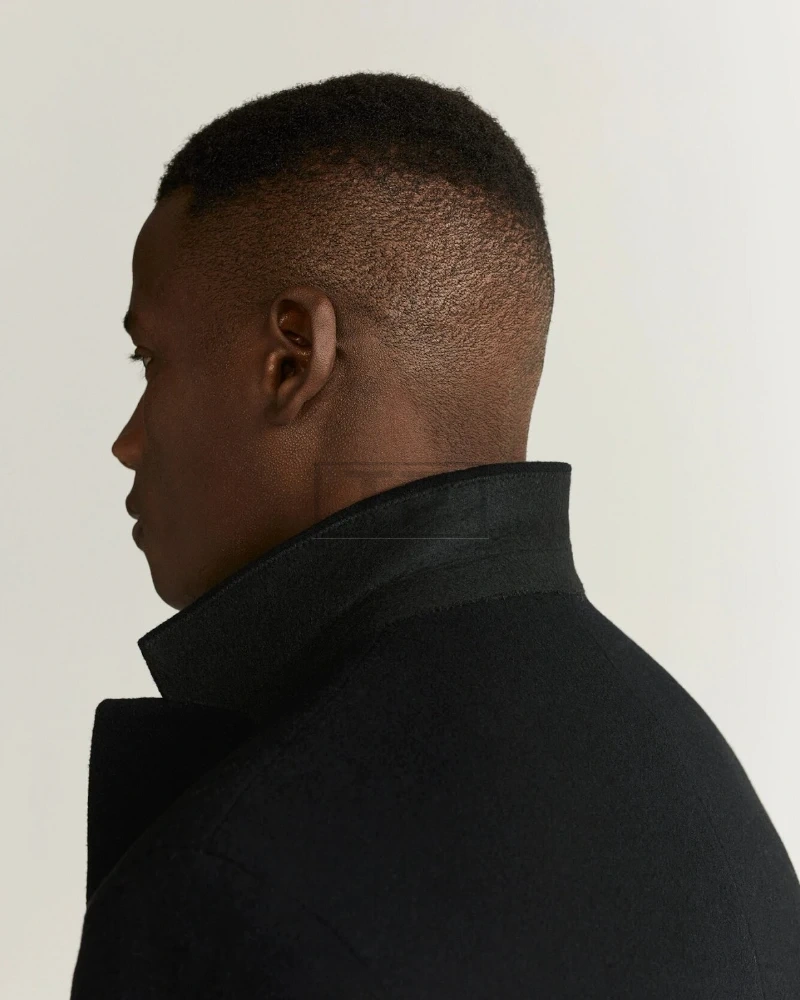 Men Black Lapel Wool Coat - image 5