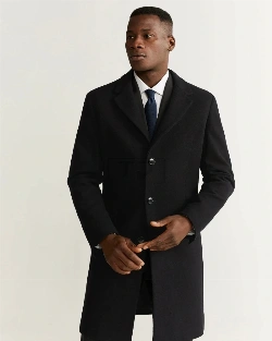 Men Black Lapel Wool Coat - image 3