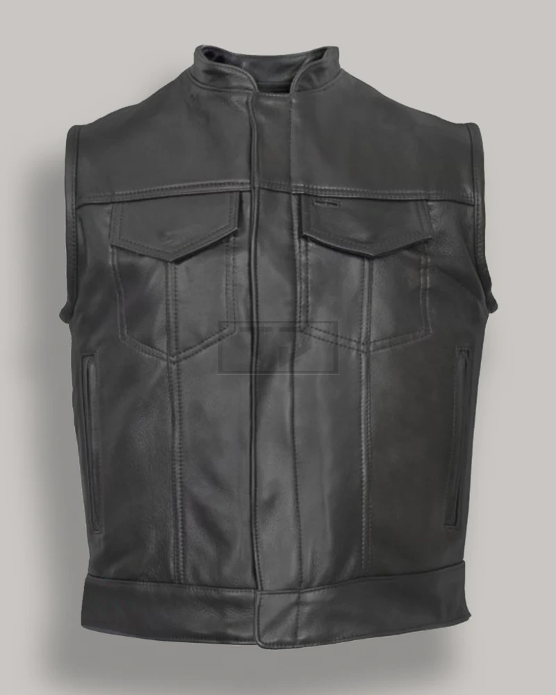 Men Black Leather Vest - image 1