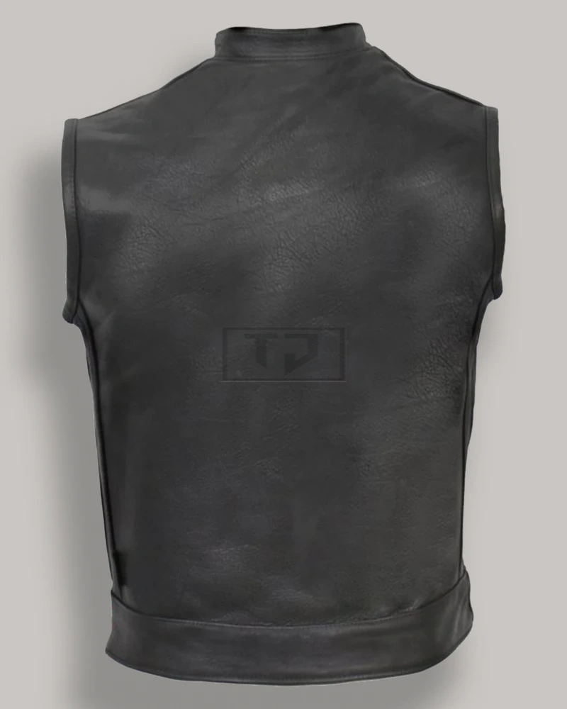 Men Black Leather Vest - image 2