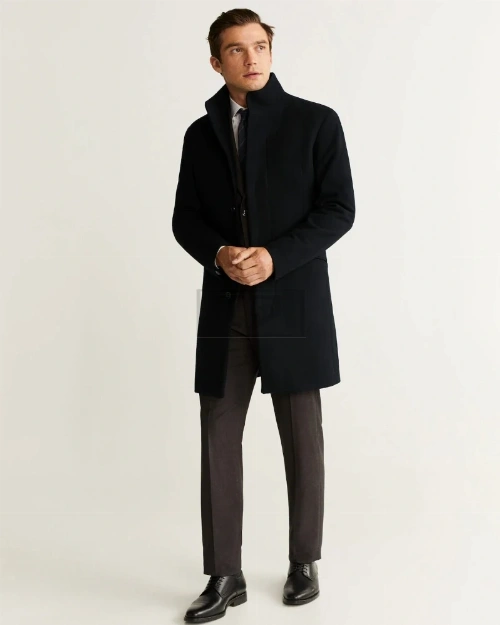 Men Jet Black Wool Trench - image 1
