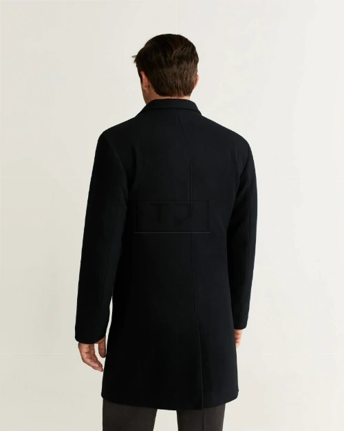 Men Jet Black Wool Trench - image 2