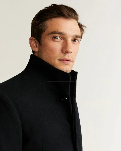 Men Jet Black Wool Trench - image 4