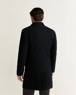 Men Jet Black Wool Trench - image 2