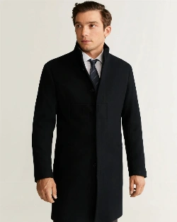 Men Jet Black Wool Trench - image 3