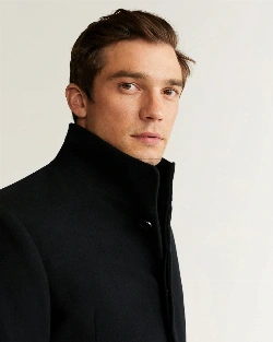 Men Jet Black Wool Trench - image 4