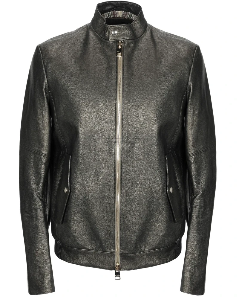 Men Shinny Jet Black Leather Jacket - image 1