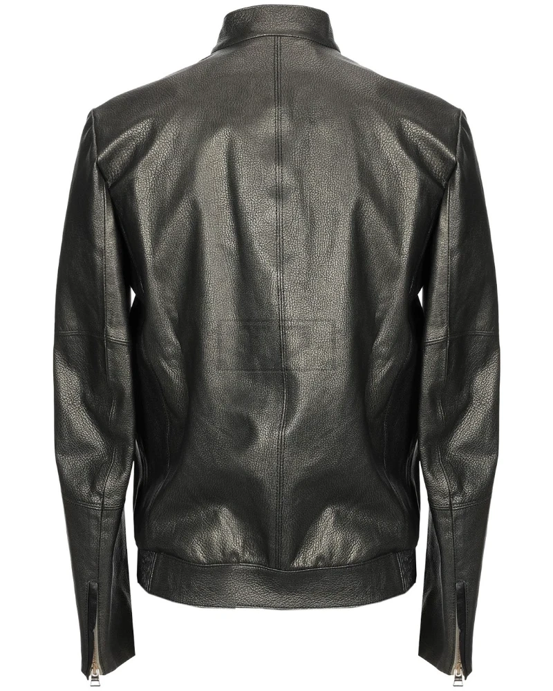 Men Shinny Jet Black Leather Jacket - image 2