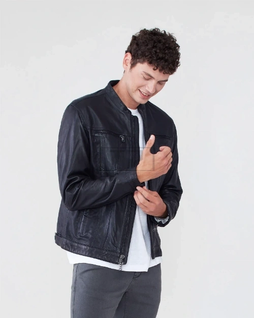 Men Classic Black Leather Jacket - image 1